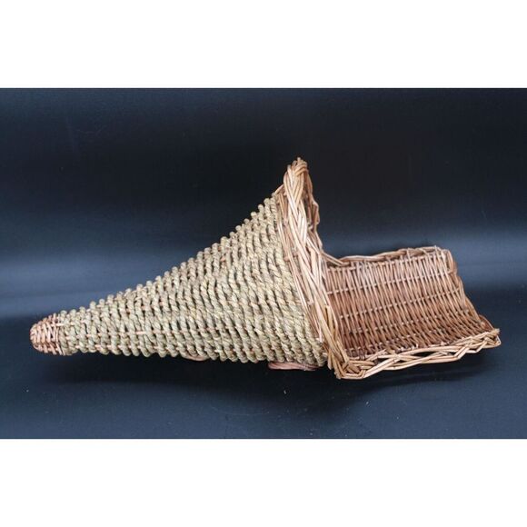 Cornucopia Brown Woven Wicker Horn Of Plenty Basket 17" And Turkey 11" - Picture 7 of 11